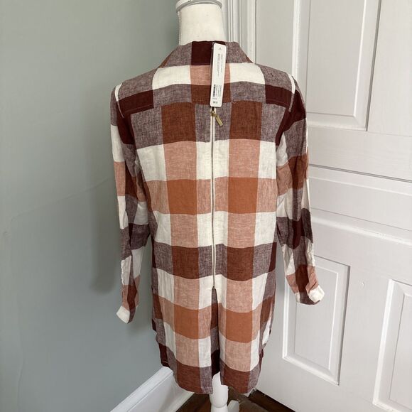 NWT Soft Surroundings Carreaux Plaid Linen Blend Button Down Shirt Size Medium - Picture 2 of 7